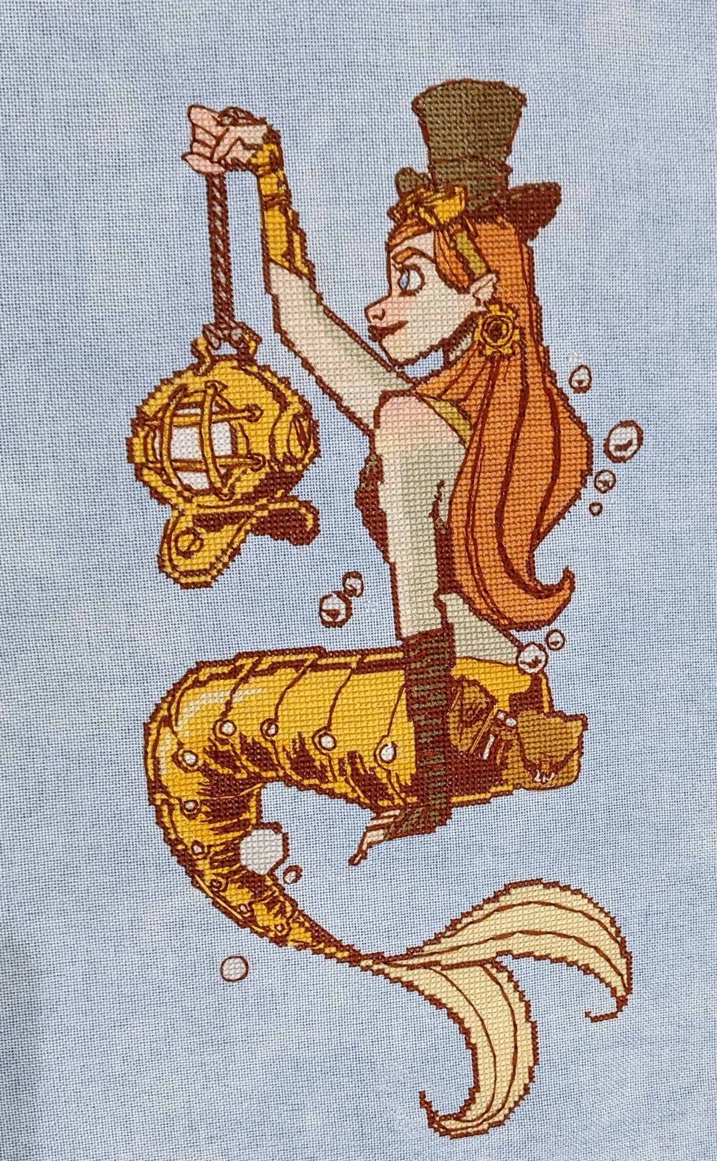 Brian Kesinger's steampunk mermaid cross stitch pattern